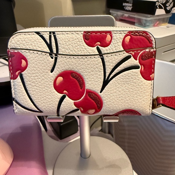 Essential Small Zip-Around Cherry-Print Leather Card Case Wallet - Picture 4 of 6